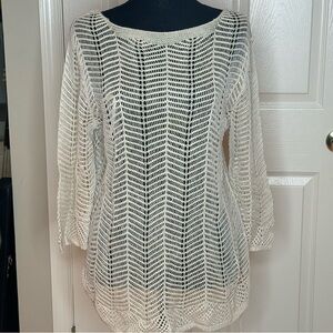 Chicos Open Knit Ramie/Rayon Beige Top, size 1
